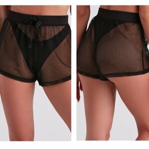 Bozzolo Black Net Shorts with Frayed Edges | Size L